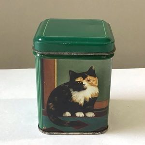 Vintage Kitty Cat Metal Tin Box Small Container J. Luber Hong Kong 3.25” High
